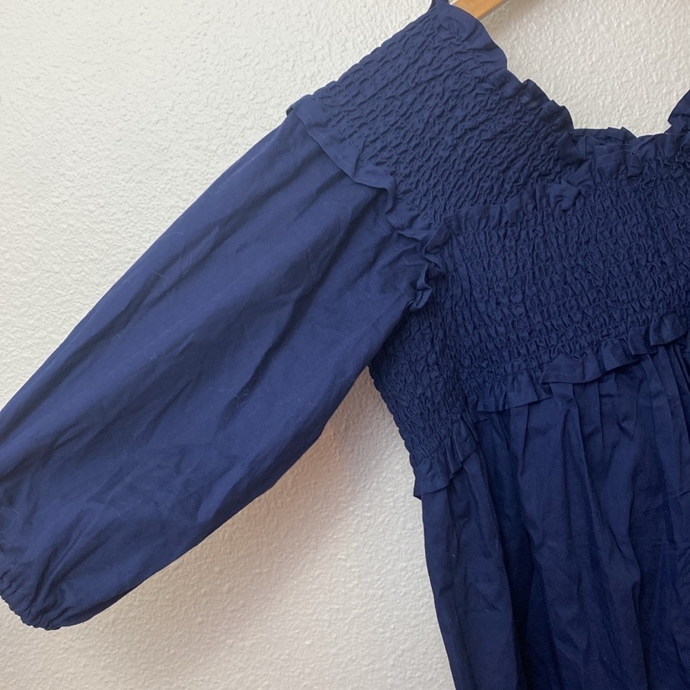 100% Cotton Navy Blue A-line dress with 3/4 sleeves Size L